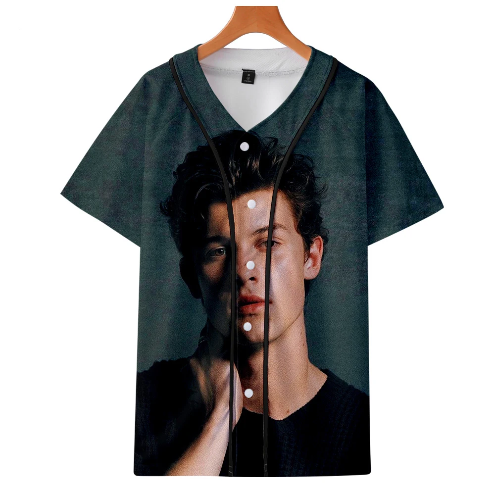 Shawn Mendes Idol 3D Print Short Sleeve Baseball Tee Singer Harajuku The New Album Kpop V-neck Soft Fashion Unisex Summer Shirt