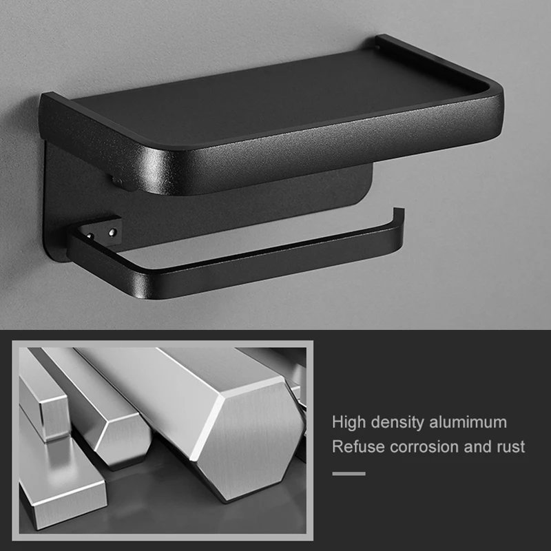 Matte Black Space aluminum Toilet Paper Holder MOLI Self-adhesive Punch-free Bathroom Mobile Holder Bathroom Hardware Set ML609 toilet paper holder