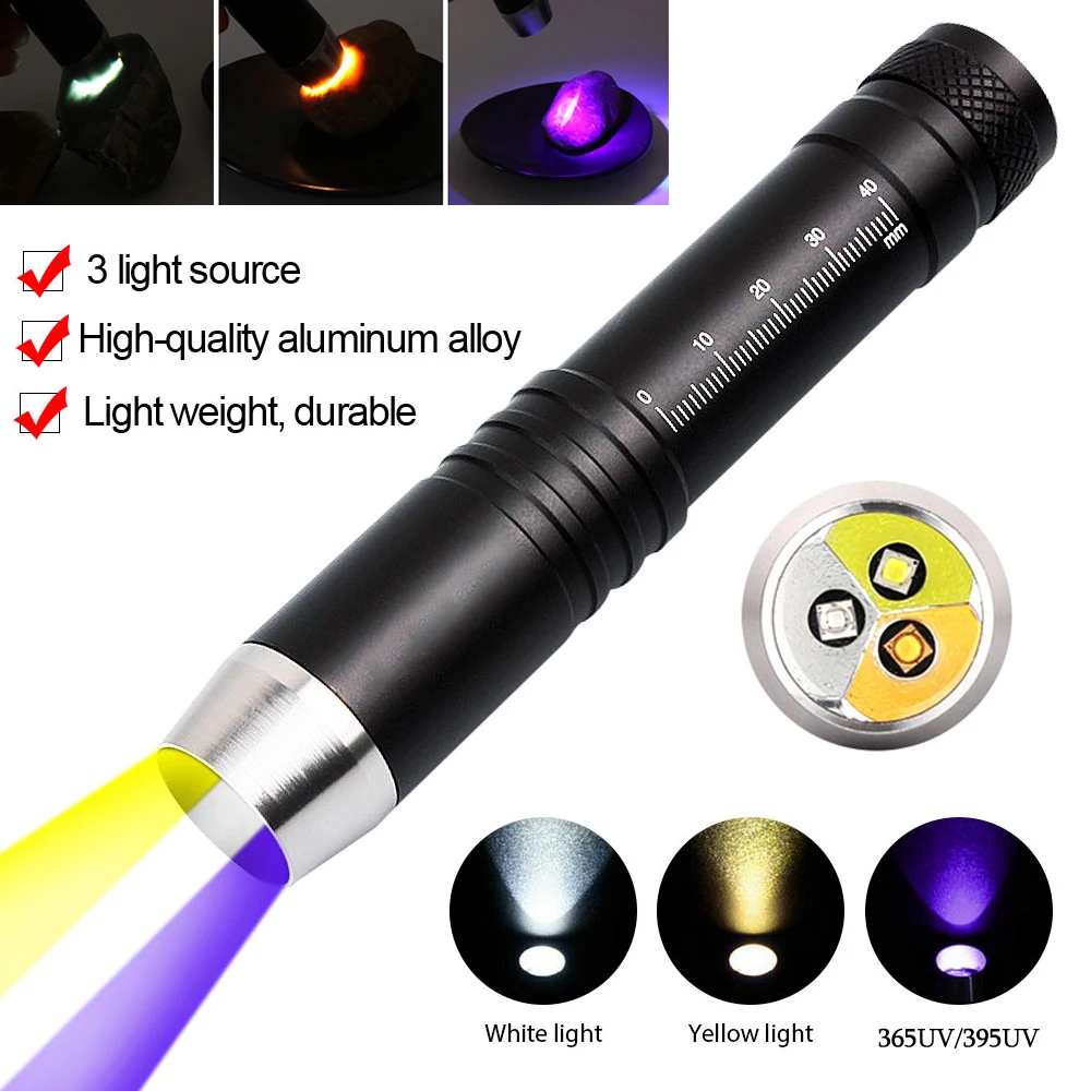 UV Led Flashlight Ultraviolet 365nm/395nm UV White Yellow 3 LEDs Lanterna Jade Jewelry Money Identification Pet Stains Marker led flashlights led torch light led flashlight uv flashlight