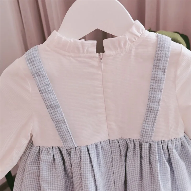 toddler autumn spring clothes 0-4T little baby dresses Sweet cherry letter strap Splicing dress Princess dress