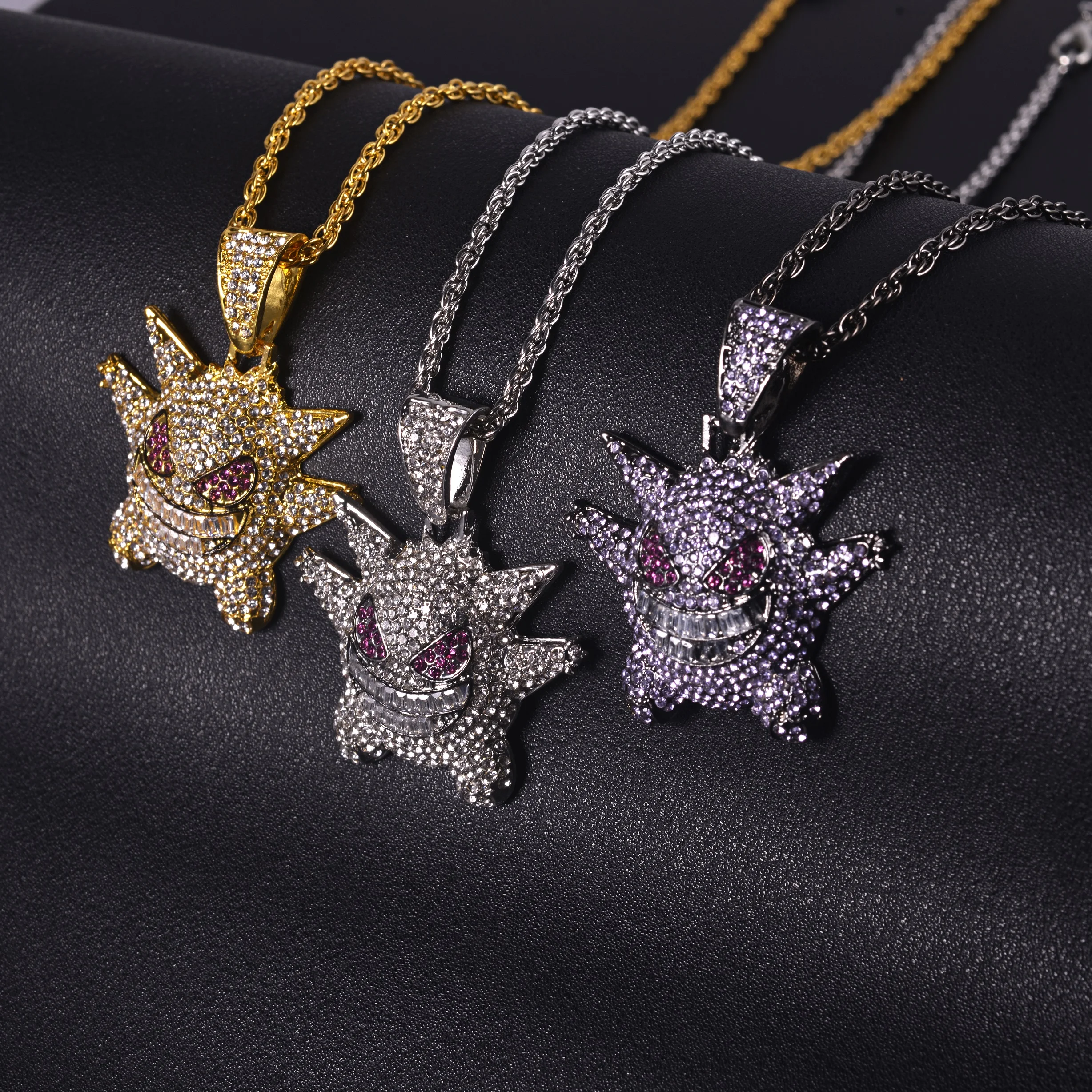 Золотое/серебряное ожерелье для мужчин и женщин, маска Gengar, Мультяшные персонажи, Очаровательная цепочка, CZ подвеска, ожерелье s, хип-хоп ювелирное изделие, Прямая поставка