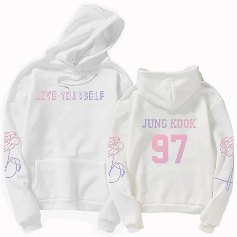 K-pop bangtan/толстовка с капюшоном для мальчиков, jung kook suga v love yourself, худи унисекс, повседневная кофта с капюшоном в Корейском стиле - Цвет: hoodies white 97