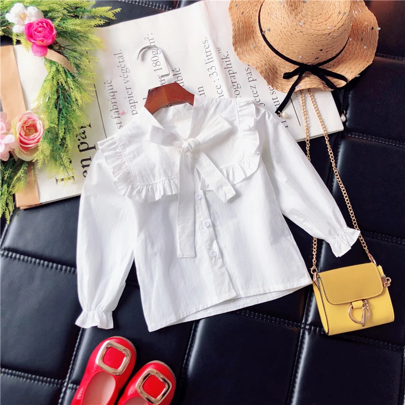 Kids Toddler Girls White Casual Shirt Spring Autumn Little Baby Girl Blouse Long Sleeve Bow Princess Elegant Bottoming Shirts