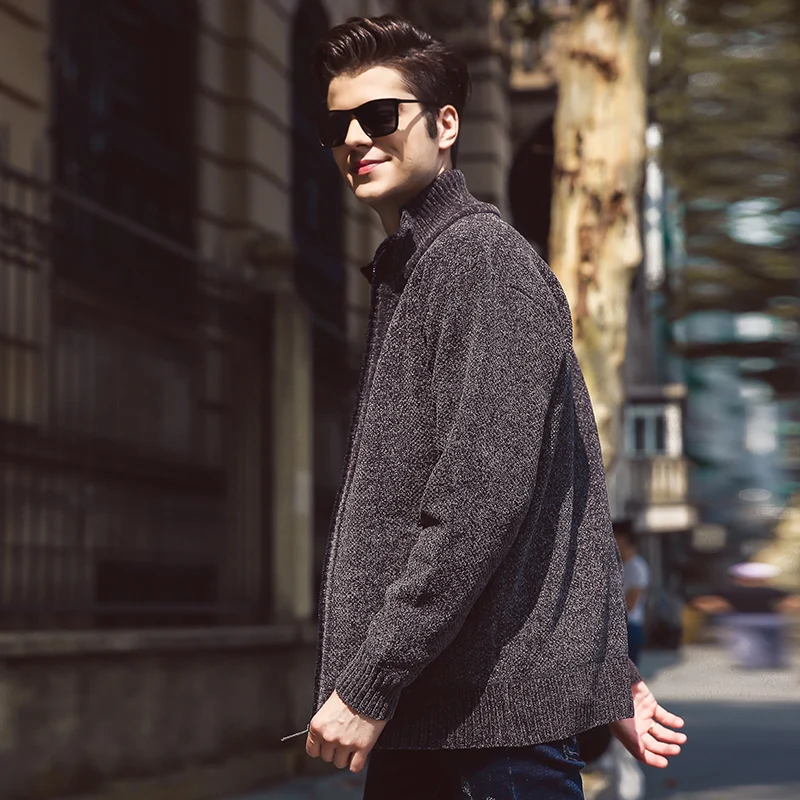Повседневный Кардиган свитер осень зима мужские молнии зимние модные однотонные Карманы Трикотажные изделия пальто свитер мужские MWK008 - Цвет: Dark grey