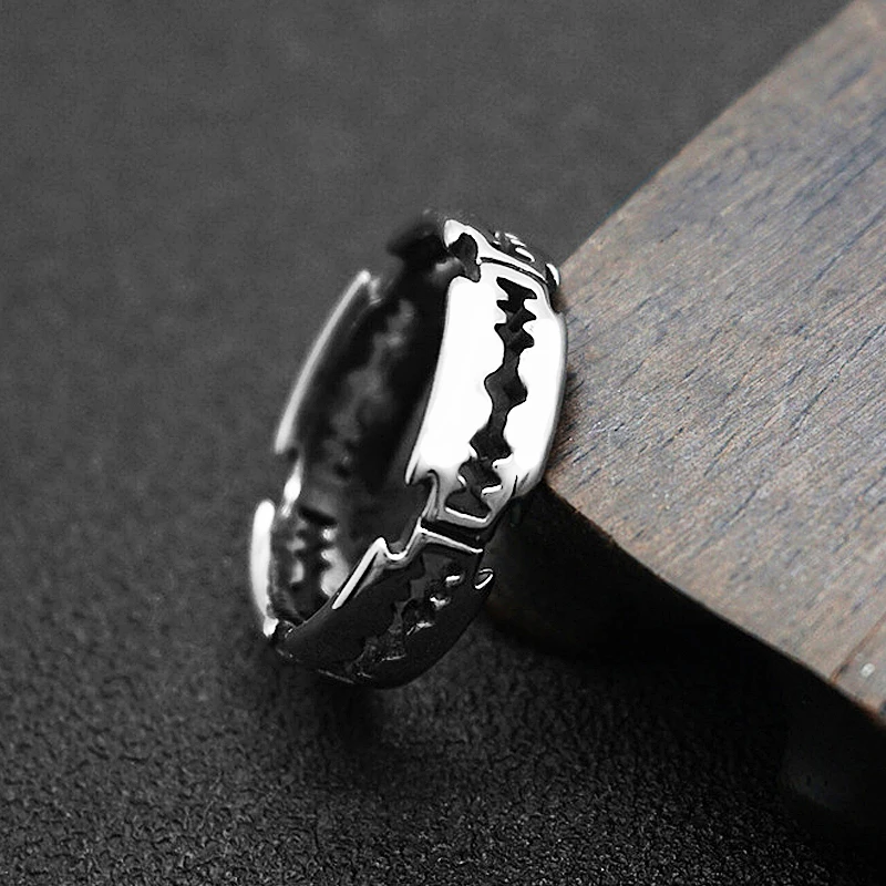 Bague à breloques en acier inoxydable pour hommes et femmes, Hip Hop Bladed Ring, Black Silver Document Ring, Punk Rock Fashion, Couple Amoureux