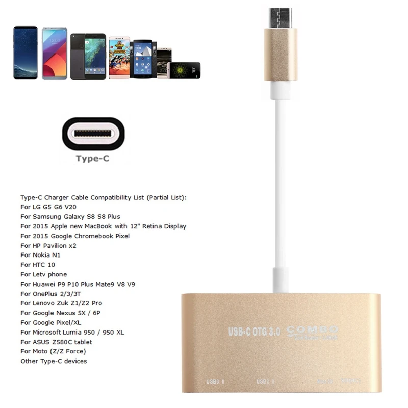 5-в-1 USB-C 3,1 Тип-C OTG USB 3,0 2,0 концентратор SD/TF Card Reader Combo для ноутбука