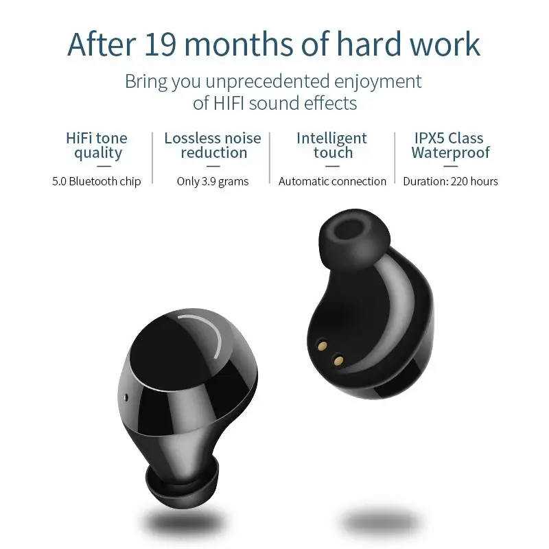 5,0 Bluetooth наушники спортивные беспроводные стерео мини Bluetooth гарнитура с двойной микрофон зарядная коробка