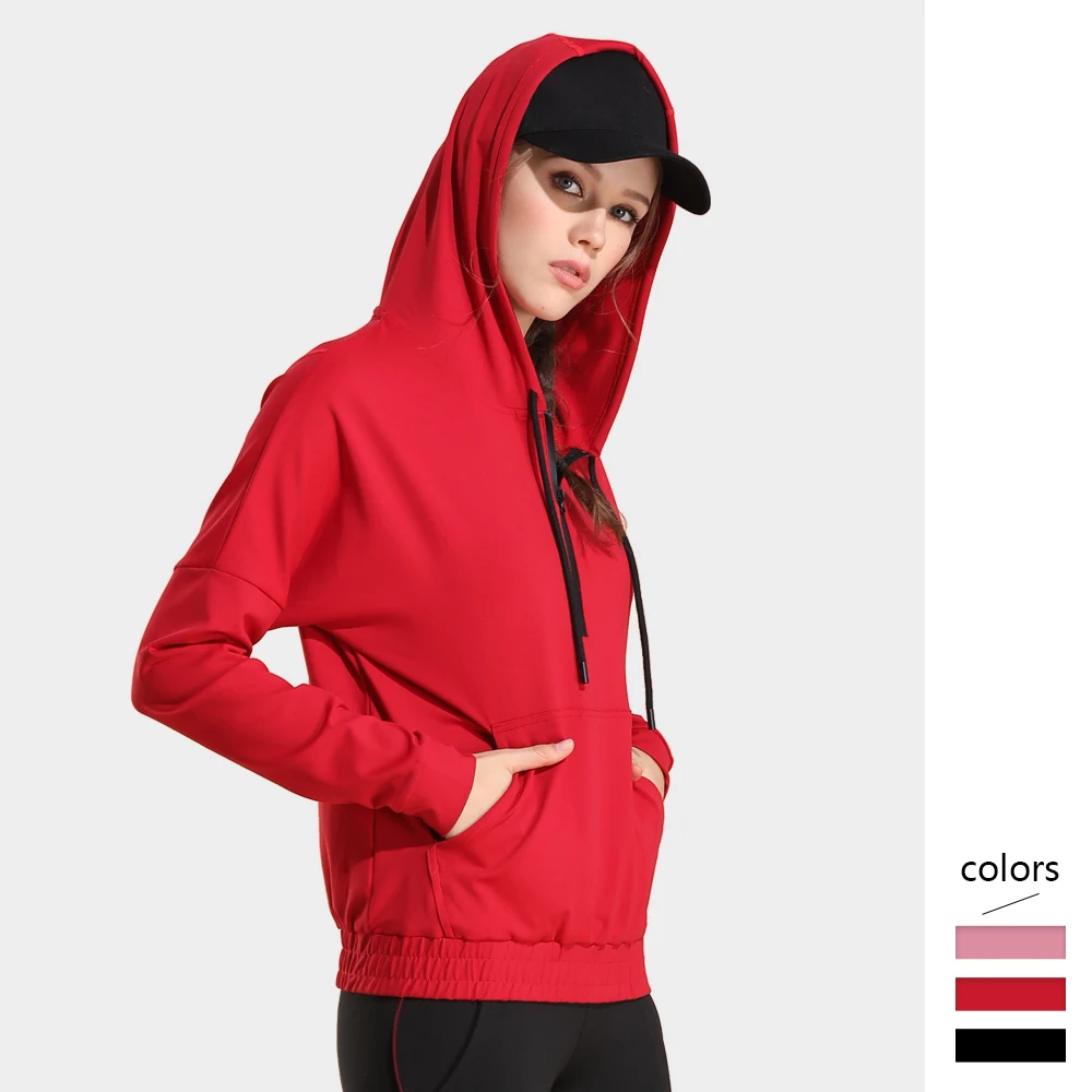 

Sport Hoodie Coat Femme Long Sleeve Zip-up Sweatshirt with Elastic Hem Front Big Volume Pocket Pullovers Women Workout