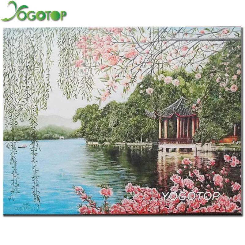 Full Diamond Embroidery lake Painting sakura Cross Stitch handmade Mosaic Crafts Christmas decor YY1714 | Дом и сад