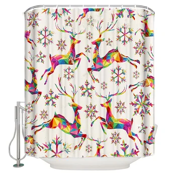 

Deer Christmas Reindeer Snowflake Colorful Triangle Shower Curtain Waterproof Polyester Bath Curtain