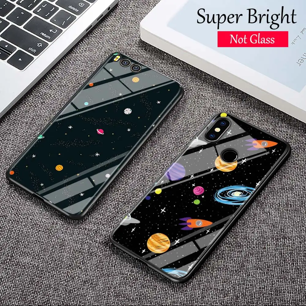 Black Cover Space Planet Stars for Xiaomi Mi A1 A2 5X 6X 6 8 9 9SE CC9 F1 9T 9TPro Play Super Bright Glossy Phone Case | Мобильные