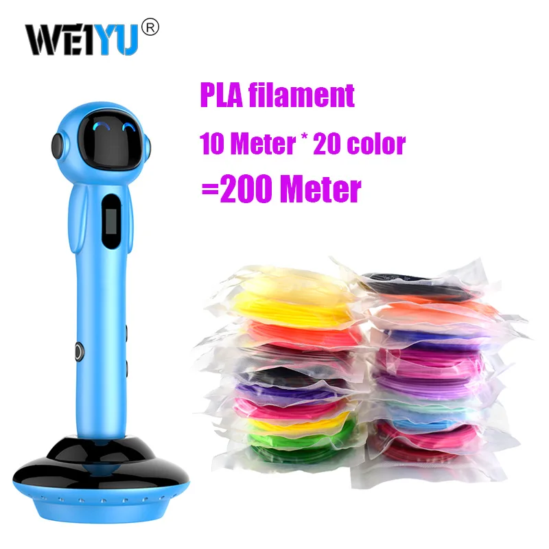 weiyu новая 3D Ручка RP500A DIY 3D печать Ручка Поддержка ABS/PLA нити 1,75 мм креативная игрушка подарок для детей дизайн рисунок - Цвет: Blue and 200 M