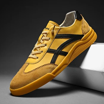 

New Autumn 2020 Men Running Sports Shoes Yellow Gym Shoes For Boys Brand Athletic Men Shoes Low Top Leather Mens Best Sneakers