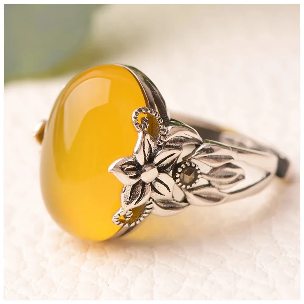 Natural Yellow Agate Rings Topaz Ring With 925 Sterling Silver Jade Natural Stone Jewelry Unisex Energystone Accessories