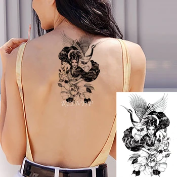 

Waterproof Temporary Tattoo Sticker Red-crowned Crane Sword Japanese Style Warrior Fake Tatto Flash Tatoo Art for Women Men