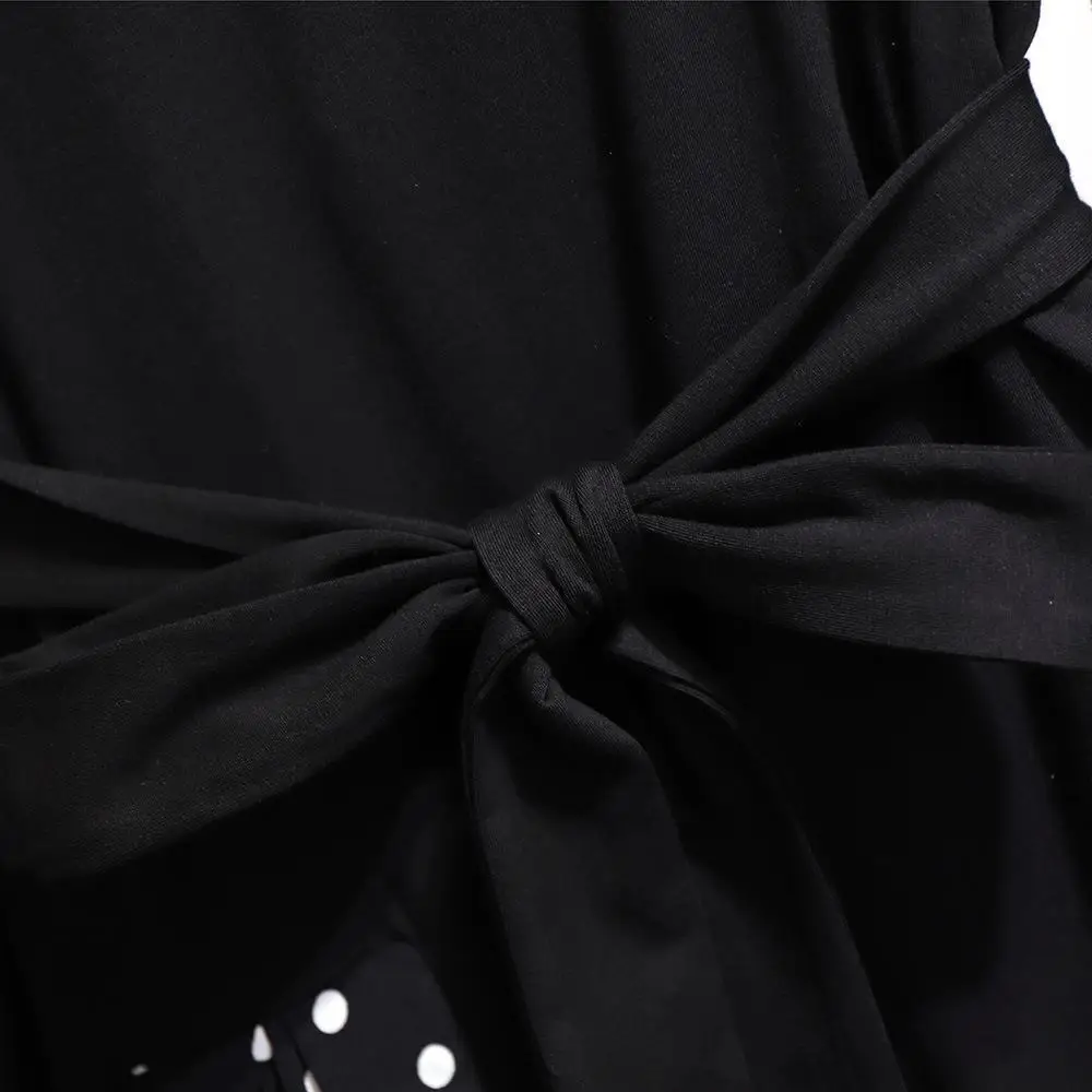 2XL-6XL, женское осеннее платье большого размера,, Повседневное платье в горошек с длинным рукавом, черное лоскутное платье, 5XL, большой размер, платья для офисных леди