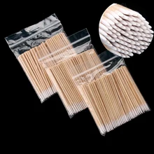 300 шт. ватная палочка из дерева и хлопка с мини-острым наконечником, медицинские стоматологические аксессуары