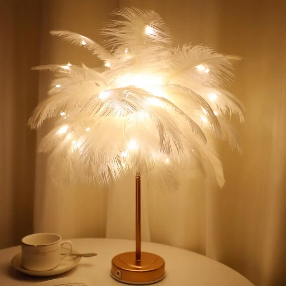 

Table Lamp Feather LED Wire Remote Control Living Room Bedroom Desk Light Decor The table lamp creates a warm and peaceful circu