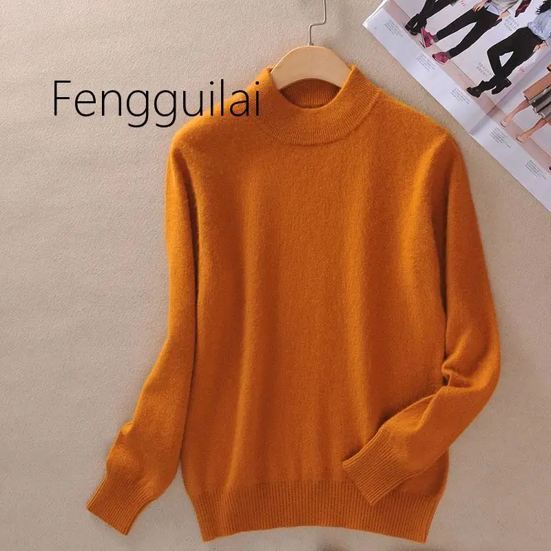 2020 Women  Cashmere WooL Blend Sweater And Pullover Long Sleeve Knitted Half Turtleneck Pullover Women Winter Knit-wear Sweater