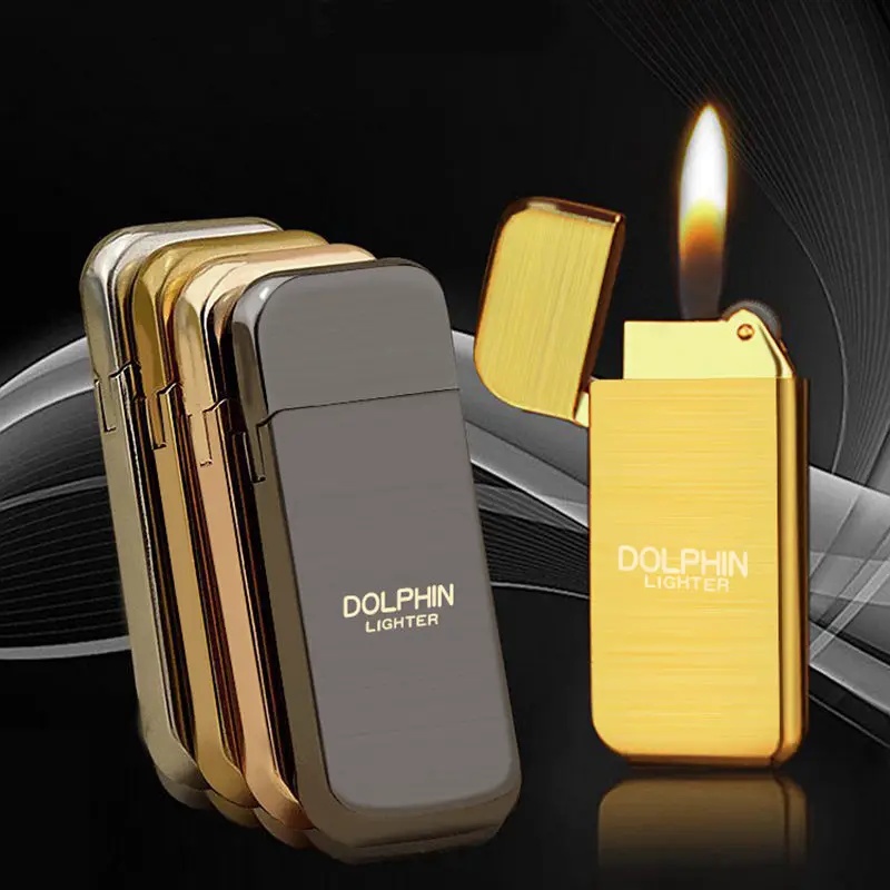 

Metal Lighters Flat Portable Ultra-thin Windproof Gas Lighter Grinding Wheel Small Cigarette Lighter Refillable Butane