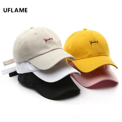 UFLAME Trendy Baseball Cap Cotton Summer Sunscreen Caps Letter Embroidery Soft Top Caps Adjustable Men's Cap Snapback Hat Unisex