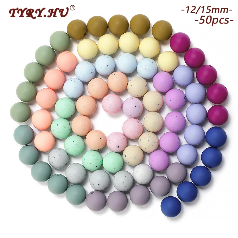 

TYRY.HU 50pc Food grade silicone Teether Round Beads Terrazzo & Leopard Print Teething Beads DIY pacifier Chain Necklace 12/15mm