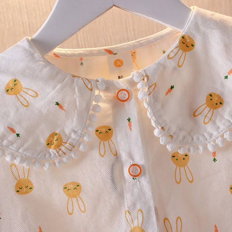 Spring Autumn Girls Shirt Clothes With Vest Long Sleeve Baby Cotton Linen Cardigan Shirt Turn Down Collar Blouse