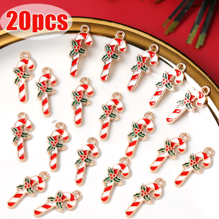 Christmas Candy Cane Enamel Charms for Earrings Necklace Diy Pendant