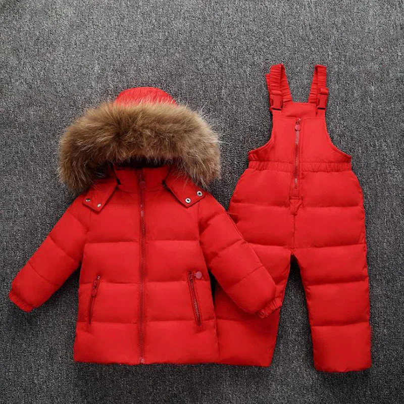 

Winter Baby Snow Wear Two-piece Hooded Coat and Jumpsuit Baby Winter Clothes Snowsuit Warm Winter Overalls for Kids