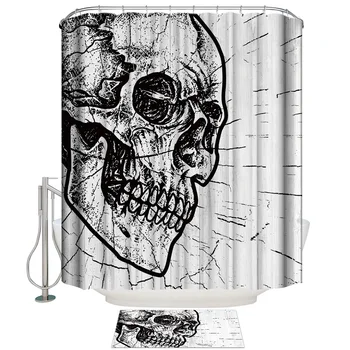 

Wood Grain Skull Worn Bathroom Mat With Shower Curtain Bathroom Accessory Sets 2 Piece Bathroom Set Shower Curtain Sets