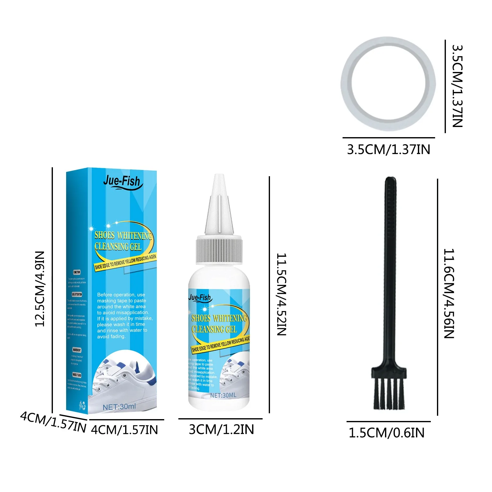 White Shoe Cleaning Agent Decontamination To Yellow Edge Brightening Shoe Polish 30ML Cleaning Agent With Brush and Masking Tape 2