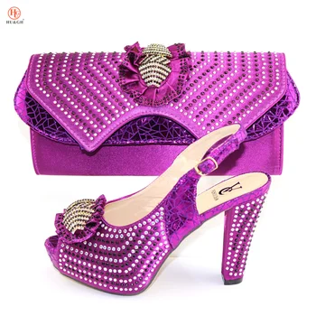 

Lady High heels Sandals Decorated with rhinestones Designs Italian Traditional Wedding Party shoes and bag set African women