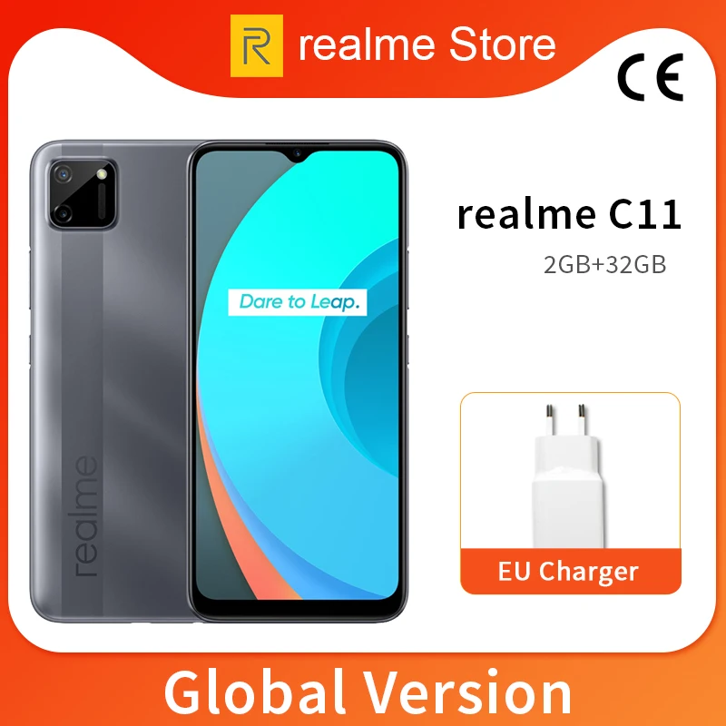 Глобальная версия realme C11 2 ГБ 32 5000 мАч аккумулятор 6 5 дюймов полноэкранный Helio G35 13MP