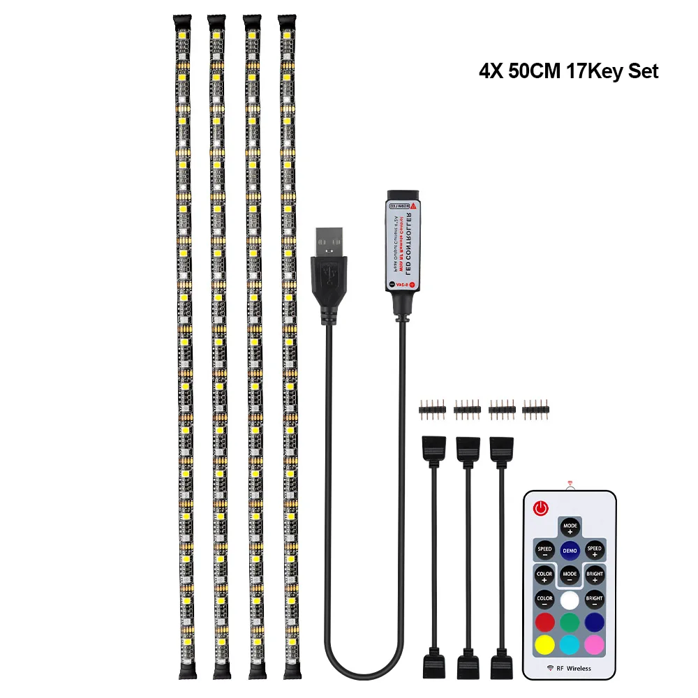 4 X 50CM SET Excellux 5 в RGBW RGBWW USB Светодиодная лента с 17Key RF дистанционный гибкий светодиодный светильник 50 см 1 м 2 м 3M 4M для ТВ ПК фоновый светильник - Испускаемый цвет: 4 X 50CM SET