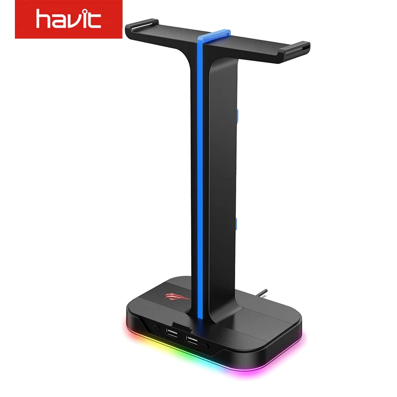  Havit RGB Headphones Stand with 3.5mm AUX and 2 USB Ports, Headphone Holder for Gamers Gaming PC Accessories Desk 