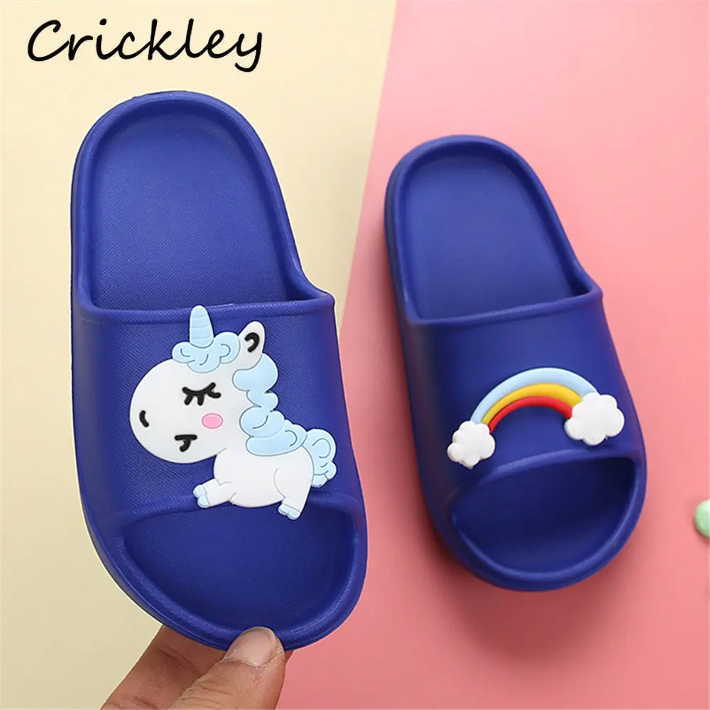 New Summer Cartoon Unicorn Rainbow Pattern Children Slippers Indoor Non Slip Beach Shoes for Kids Boys Girls Home Slippers