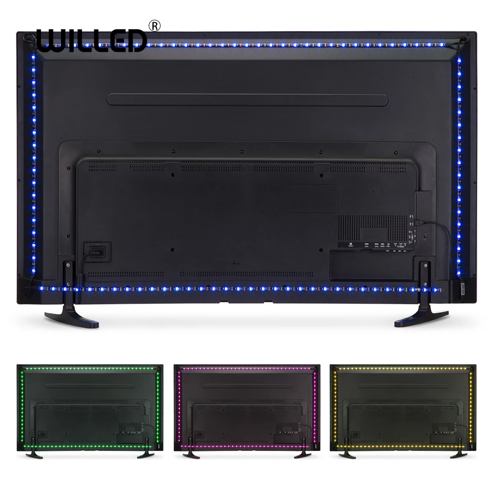 Светодиодная подсветка ТВ Беспроводной USB свет для 55 ''полоса RF RGB для 55 60 65 дюймов 12,6 футов индивидуальные огни комплект монитор светильник