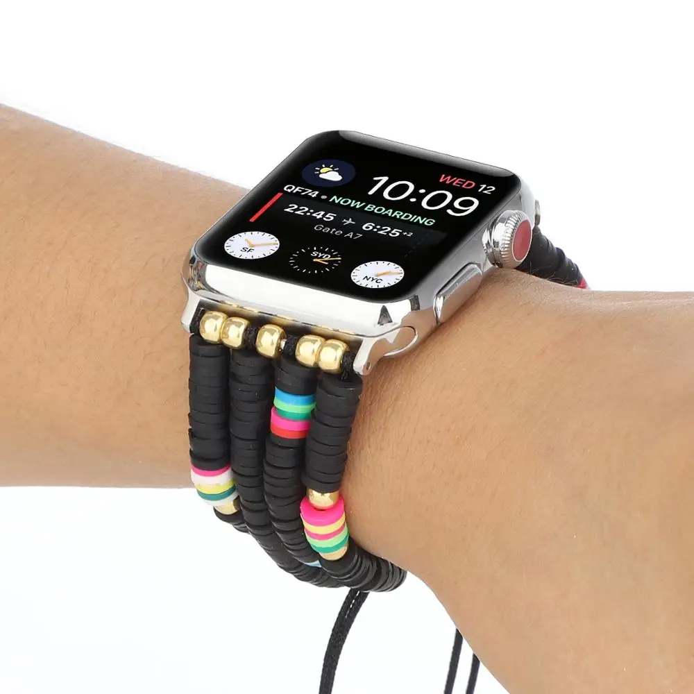 

For Apple Watch Band Series 5 4 3 2 1 Handmade iwatch Wrist Strap for 38mm 40mm 42mm 44mm Women's Beads Bohemia Bracelet.