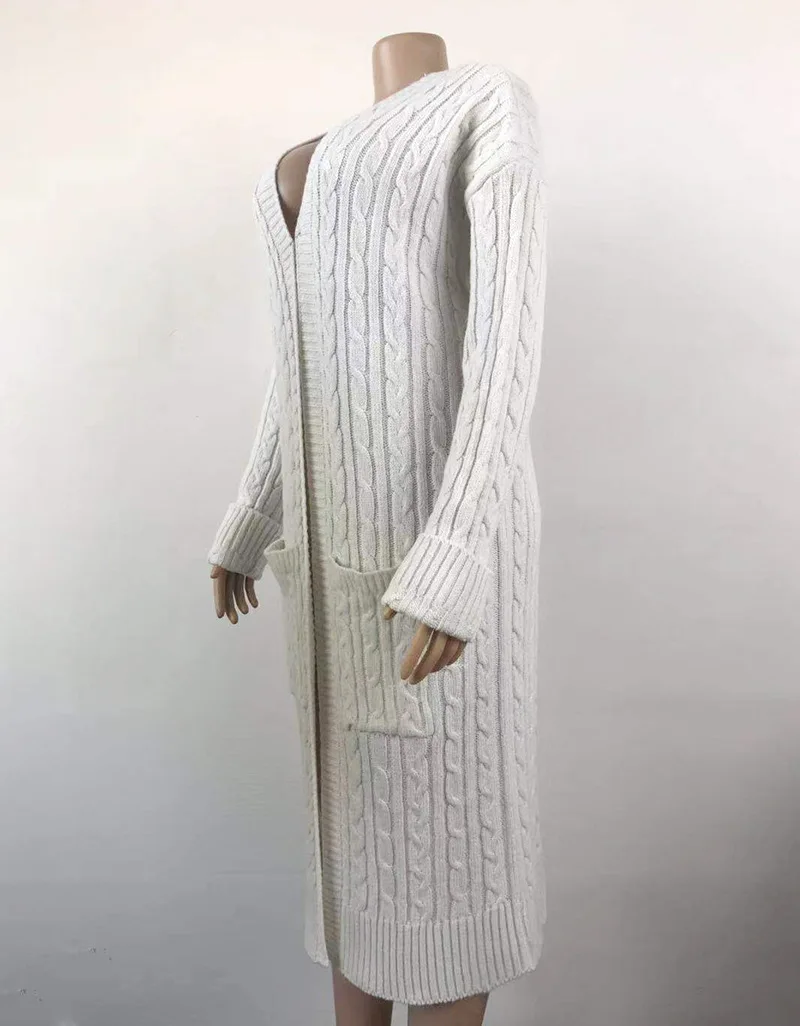 Осенне-зимний свитер женский длинный рукав кардиганы пальто открытый стежок длинный свитер плюс размер трикотажная одежда
