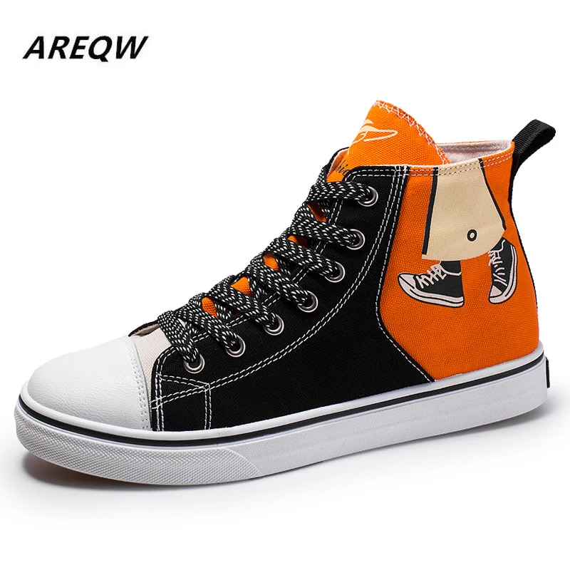

2019 New Men's Korean Version of The Trend of High-top Sneakers Flat Comfortable Color Matching Canvas Casual Shoes Cartoon
