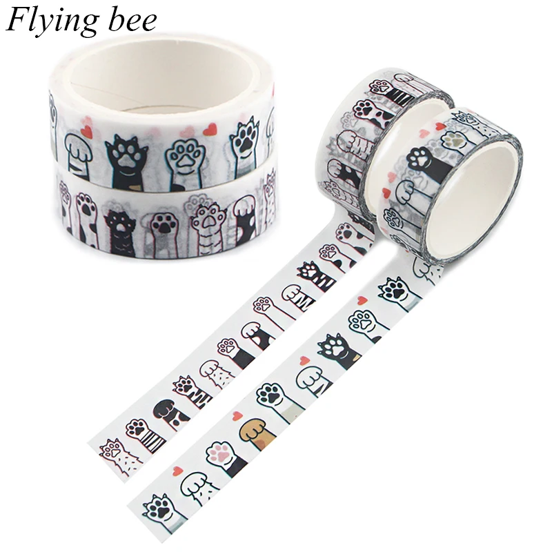 20 шт./лот Flyingbee 15 мм x 5 м бумажная Васи лента милая клейкая в виде кошачьей лапы