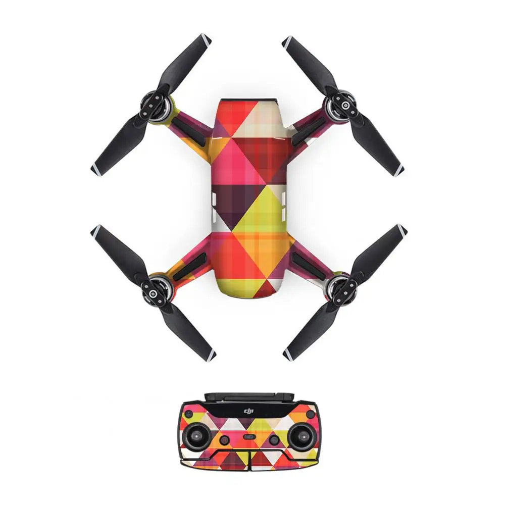 Triangle Style Decal PVC Skin Sticker For DJI Spark Drone + Remote Controllers + 3 Batteries Protection Film Cover