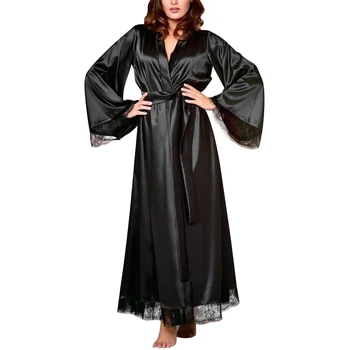 

Sexy Nightgown Satin Silk Robes For Woman Lace Bridesmaid Robes Bathrobe Feminino Bath Robe Plus Size Long Peignoir Femme D30
