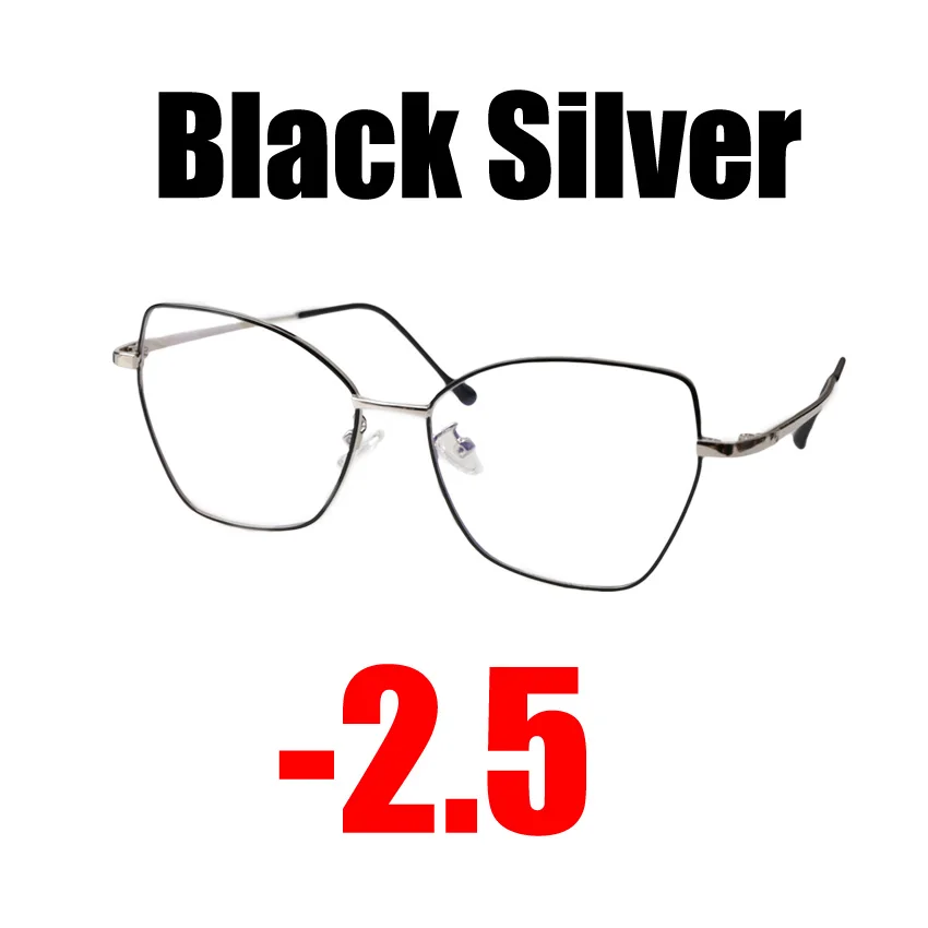 SOOLALA Ультралегкая оправа с бабочкой, очки для близорукости по рецепту, женские очки, оптические линзы, диоптрийные очки от-1,0 до-4,0 - Цвет оправы: Black Silver -2.5
