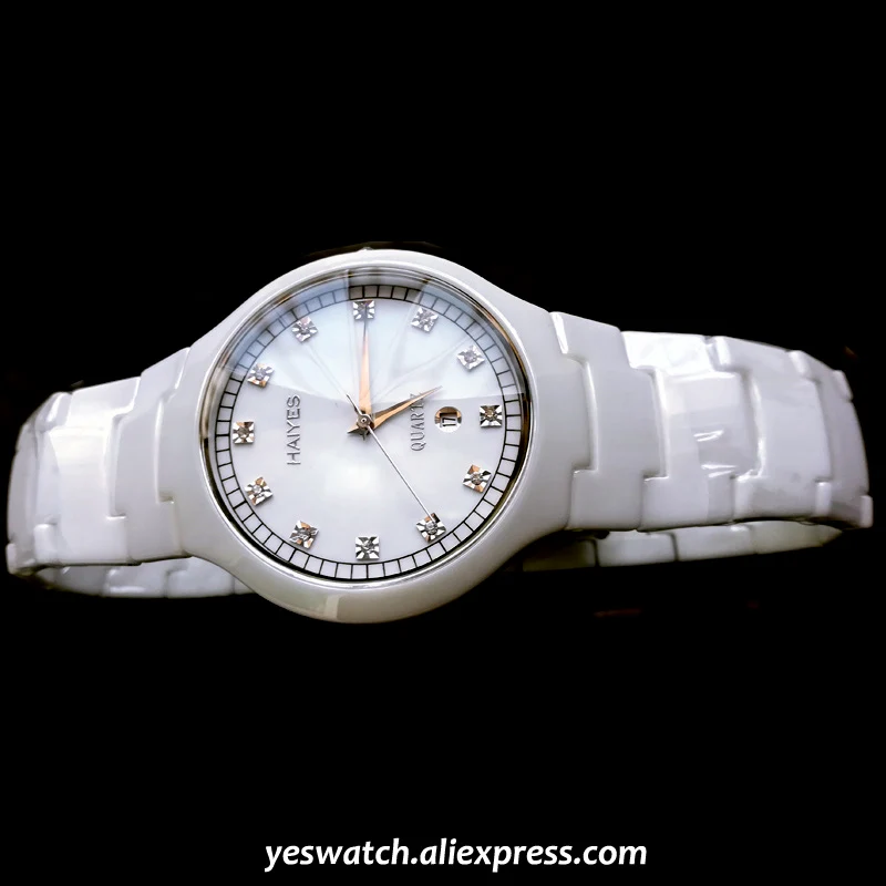 Haeyes, белые керамические мужские часы, лучший бренд, Роскошные Кварцевые часы с кристаллами, мужские часы,, Relogio Masculino