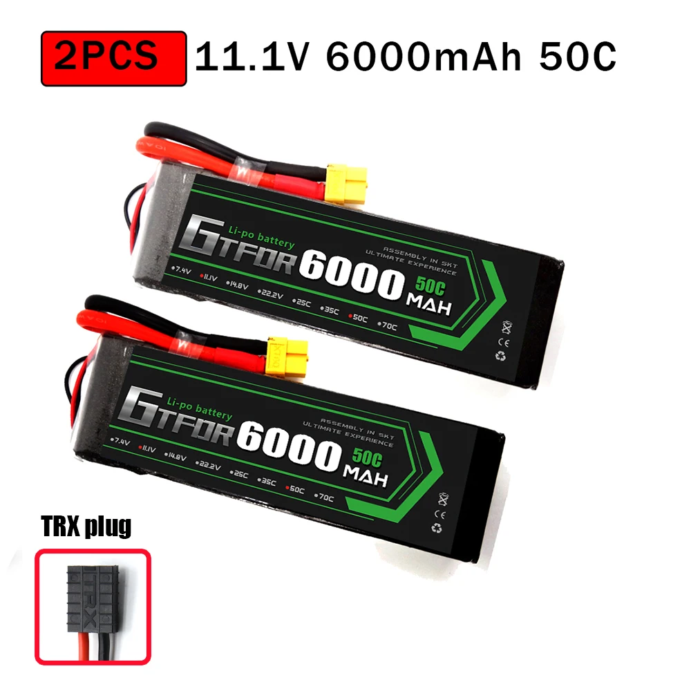 GTFDR 2 шт. RC батарея Lipo 7,4 V 11,1 V 2S 3S 6000MAH 6500MAH 6200MAH 7000mah 50C 60C 80C 100C 120C для RC Stampede автомобильный Дрон - Цвет: 2PCS6000SOFTTRX