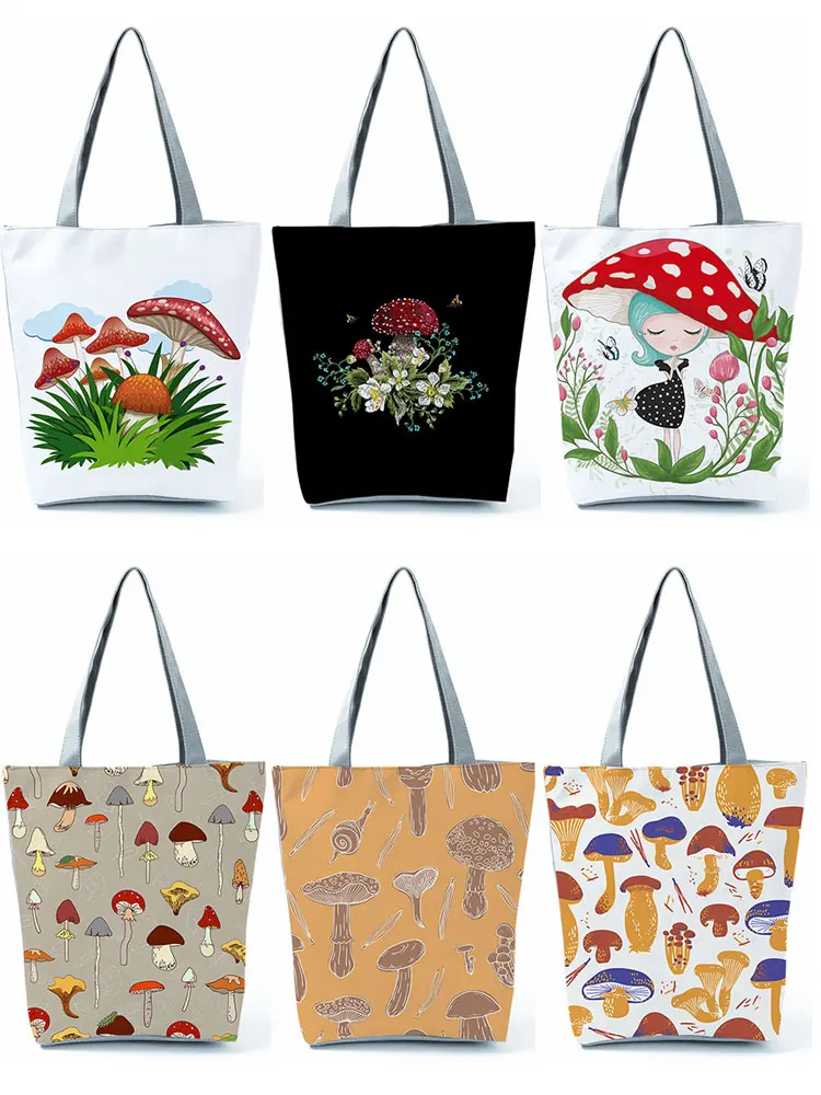 Creativity Personality Plant Mushroom Shoulder Bag Art Refreshing Floral Tote Bag Eco Protection Large Capacity Women Handbag