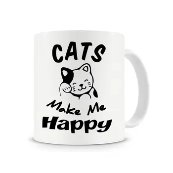 

Cats Make Me Happy Cat Lover Mug Coffee Mug Cup with Stirring Spoon Cat Gifts