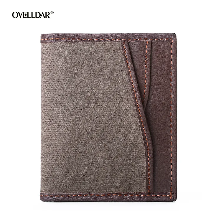 

Genuine Leather Canvas Stitching Wallet Men's Card Holder Anti-theft Anti-magnetic RFID Card Holder Men's and Women's Wallets