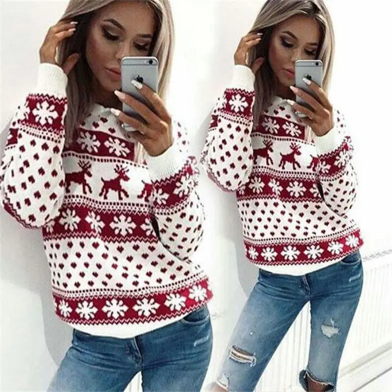 New Elegant Women Lady Sweats Jumper Sweater Pullover Tops Coat Christmas Winter